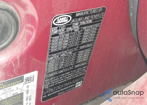 2021 Land Rover Range Rover Velar P250 R-Dynamic S from USA, damaged, VIN SALYT2EX3MA328775